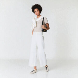 Spanx Wide Leg Cropped Jeans Ecru M | Patch Pockets Pull-On Fit | Slimming